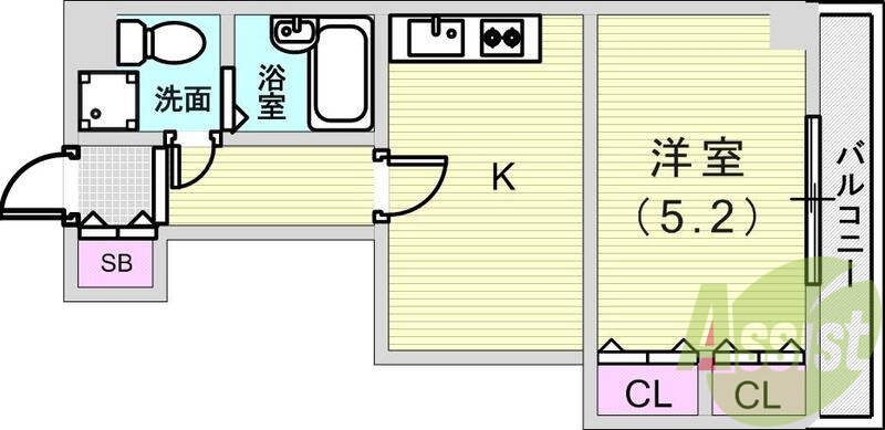 1K(26.25平米)システムキッチン・オートロック