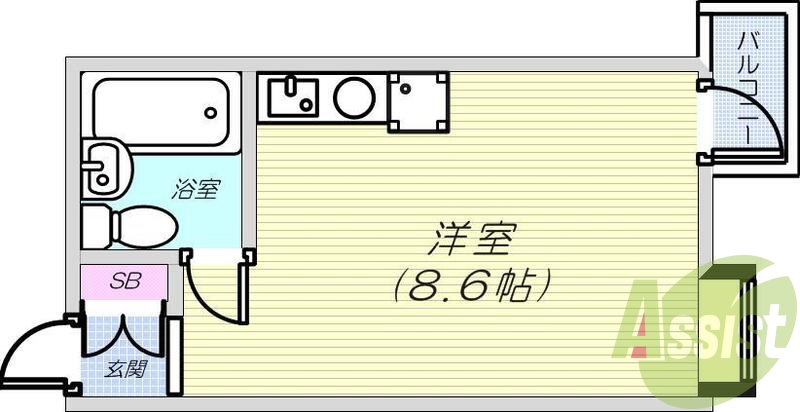 ワンルーム（18.27平米）室内洗濯機置場・収納・IHコンロ