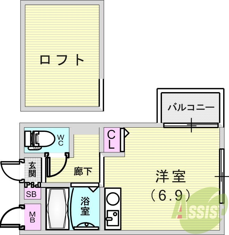 1Ｋ（19.43平米）オートロック、ＩＨコンロ