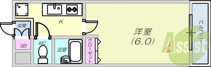 1K(23.33平米)システムキッチン・室内洗濯機置場・収納