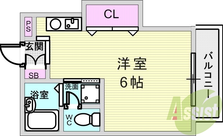 ワンルーム(23.28平米)シューズボックス・風呂トイレ別