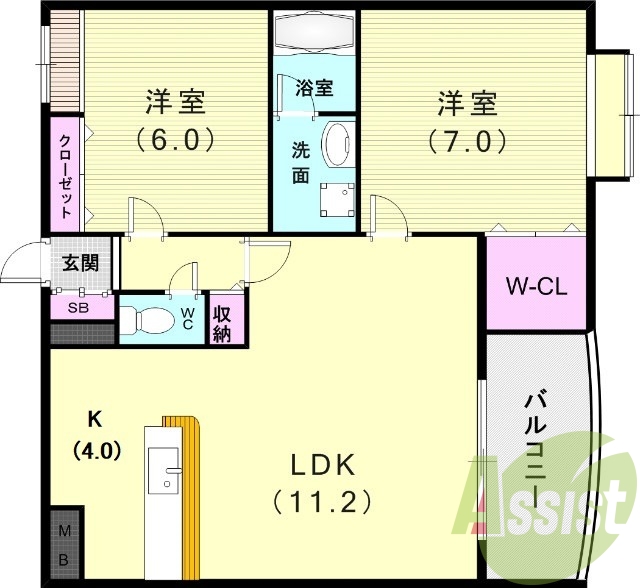 2LDK（61.46平米）カウンターキッチン・オートバス