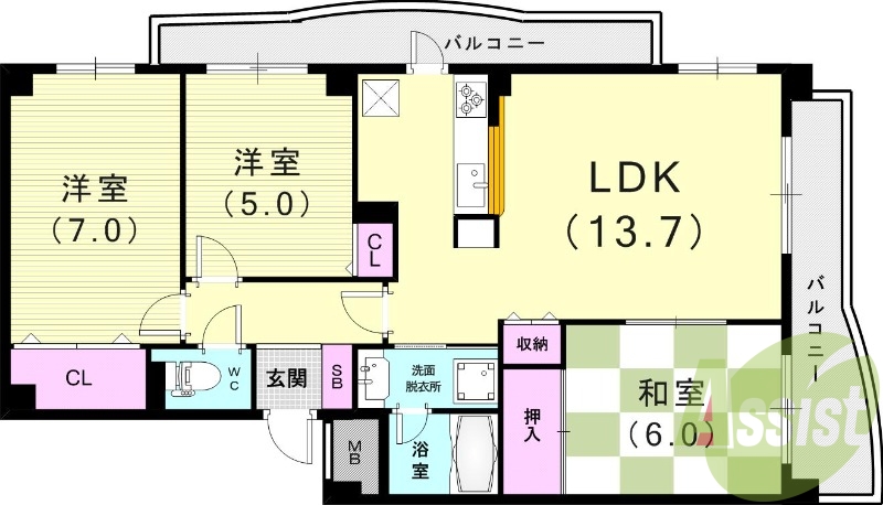 3LDK（67.02平米）角部屋・浴室乾燥機・モニターホン