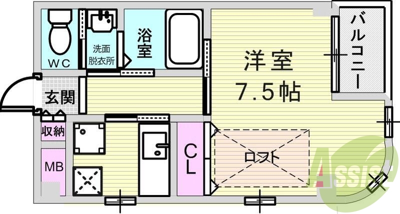 1K（27.66平米）エアコン・2口コンロ・モニター付きAL