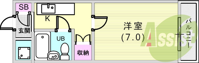 1K(22平米)バルコニー・収納・室内洗濯機置場・エアコン