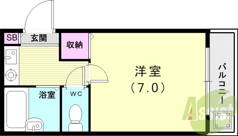 1K(20平米)セパレート・1口ガスコンロ・エアコン