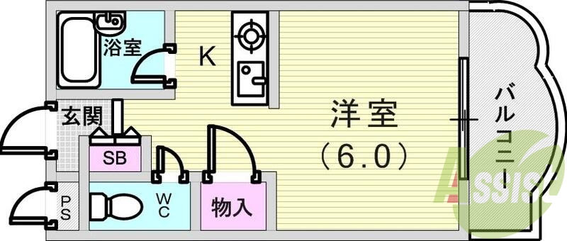 1K（20.01平米）お風呂トイレ別・シューズボックス・収納