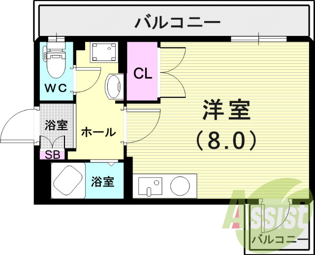 ワンルーム（26平米）エアコン・ＩＨコンロ・室内洗濯機置場