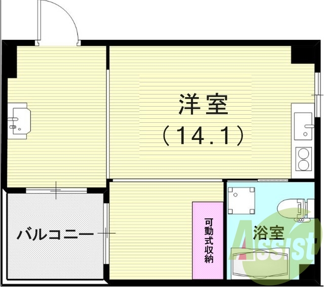 1R(２９．６８平米)TVモニターホン・浴室換気乾燥機・収納