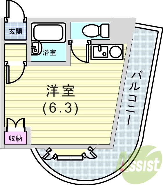 1R（19.92平米）バルコニー・風呂トイレ別・収納・下駄箱