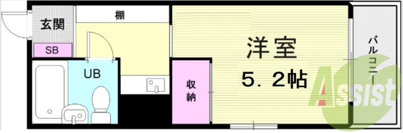 1R(16平米)ユニットバス・バルコニー・収納