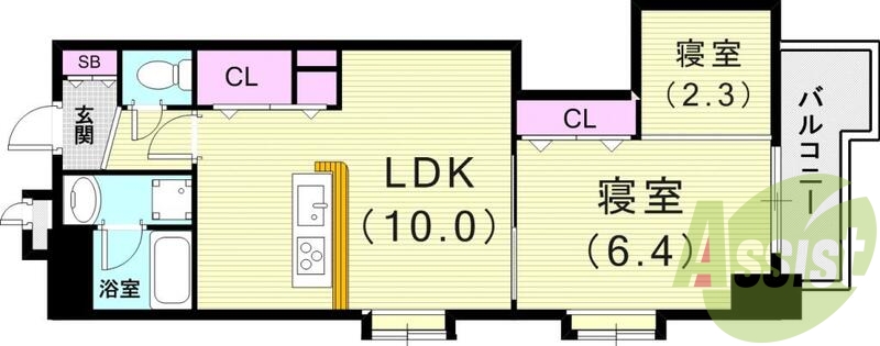 1LDK（４３.９８平米）3口ガスコンロ・グリル・収納