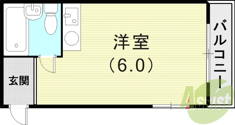 1R（16平米）エアコン・IHコンロ・バルコニー