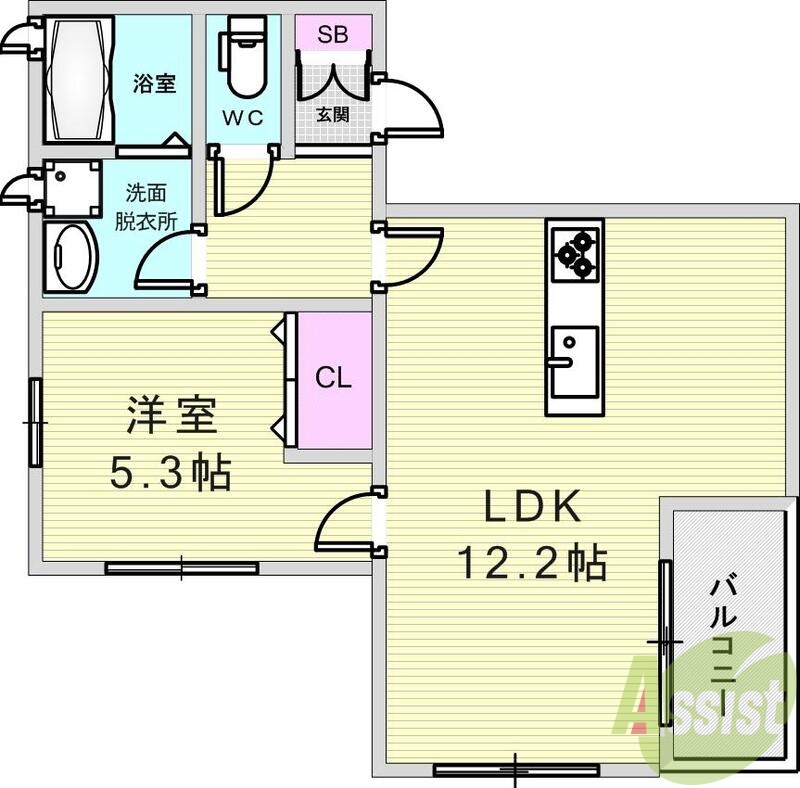 1LDK（39.15㎡）浴室暖房乾燥機・3口ガスコンロ