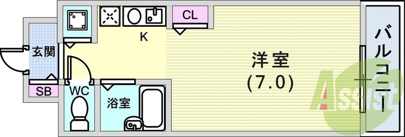 1R(21.86平米)エアコン・IHコンロ・バルコニー・収納