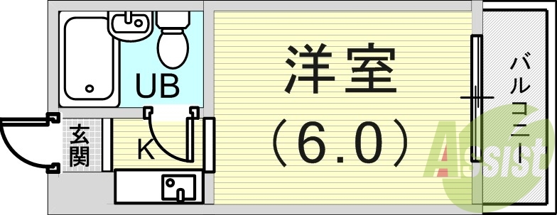 1K(16.5平米)ユニットバス・日当たり良好・バルコニー