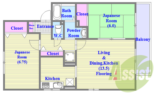 バストイレがセパレート、独立洗面所のある使い易い間取りです。