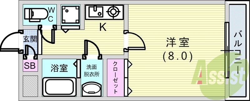 1K(30平米)オートロック・風呂トイレ別・独立洗面台