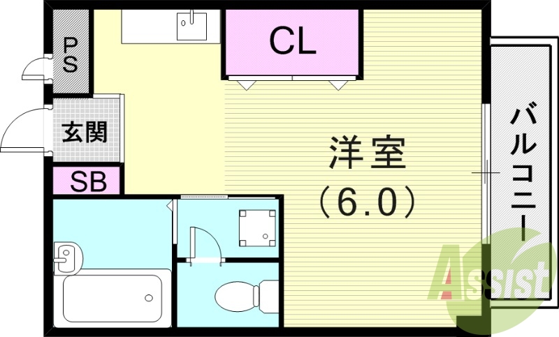1R（23.3平米）エアコン・バストイレ別・クローゼット