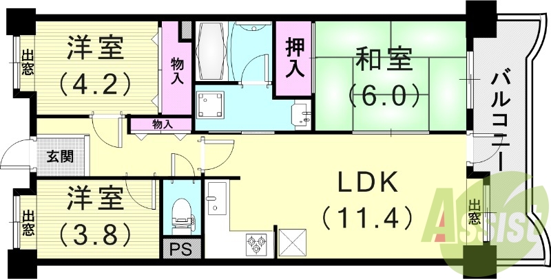3LDK（58.5平米）L字型キッチン・モニターフォン