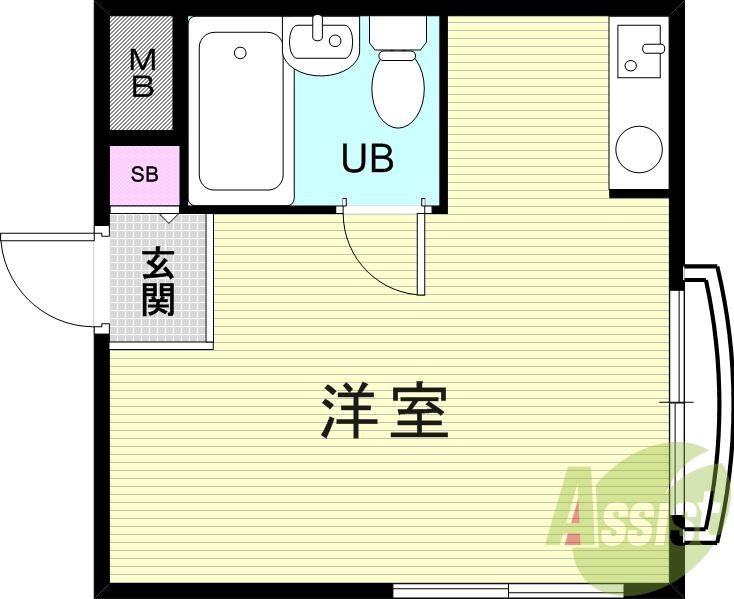 １R（16平米）ミニキッチン・エアコン・収納スペース