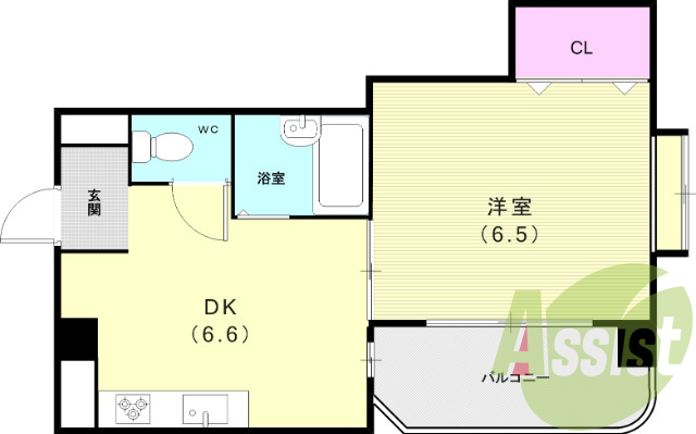 1DK（28平米）風呂トイレ別・エアコン・室内洗濯機置き場