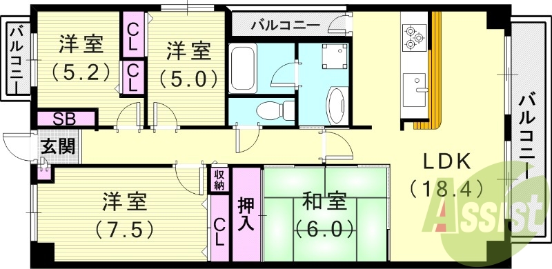 4LDK（94.5平米）カウンターキッチン・モニターホン