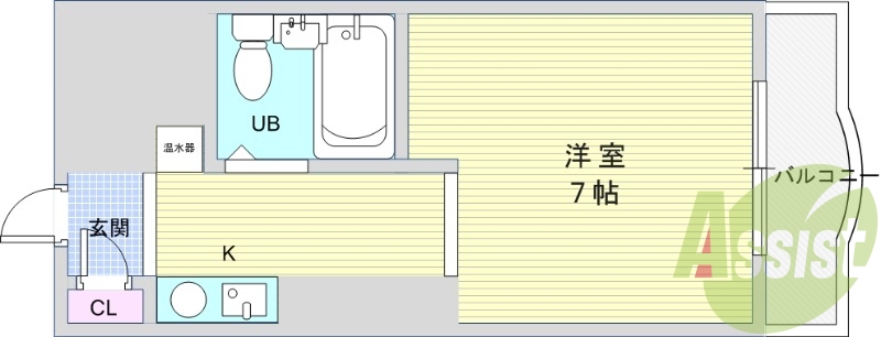 1K(20平米)IHミニキッチン・エアコン・クローゼット