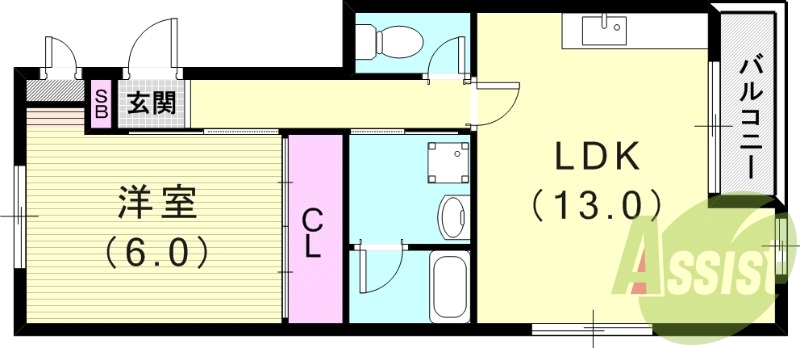 1LDK（42.88平米）角部屋・追焚機能・バルコニー・収納
