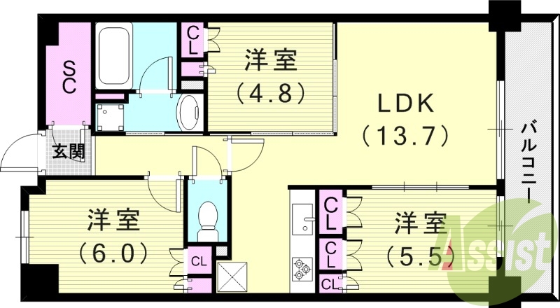3LDK（68.04平米）24時間ゴミ出し可・食器洗浄乾燥機