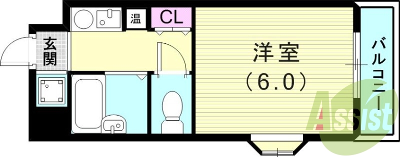 1K（20平米）エアコン・角部屋・室内洗濯機置場・セパレート