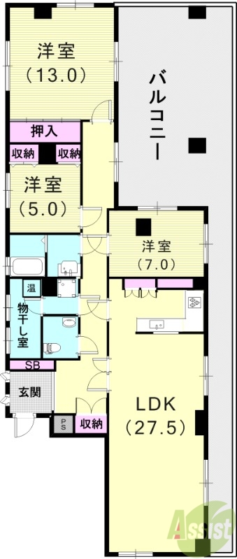 3LDK（125.19平米）L字型キッチン・モニターフォン