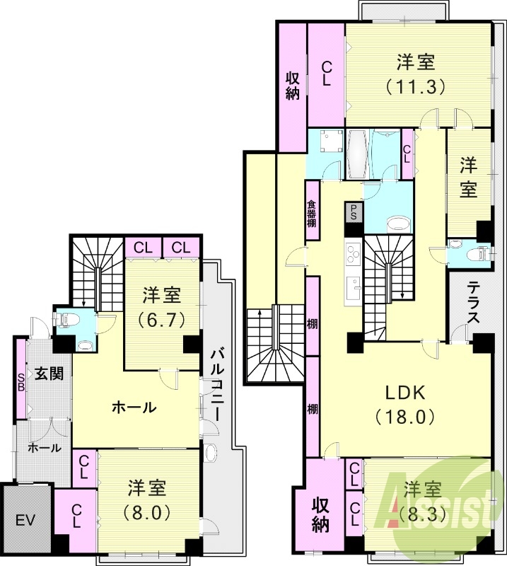 5SLDK(187.68平米）メゾネット・モニターフォン