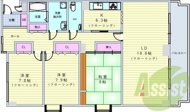 3LDK(122平米）システムＫ・浴室乾燥・広々リビング