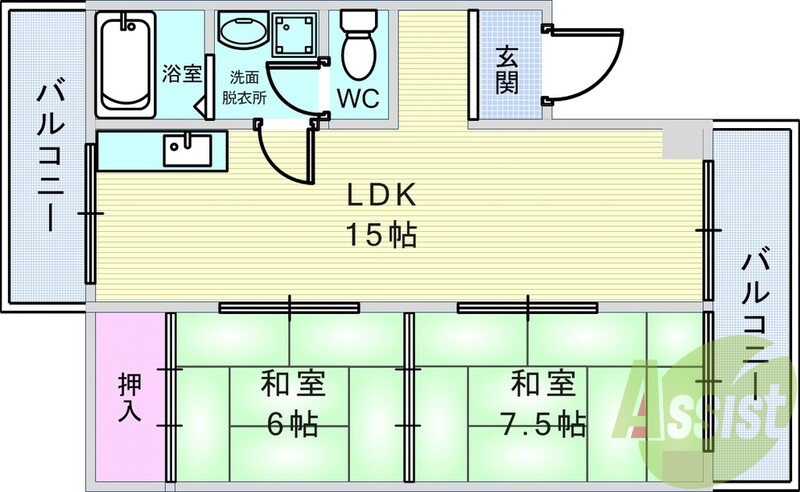 新婚様向け2LDK ガスコンロ設置可