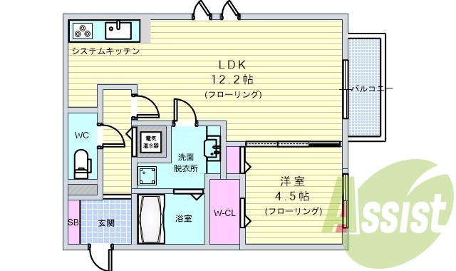 １ＬＤＫ（４２．０３平米）システムＫ・シャンドレ