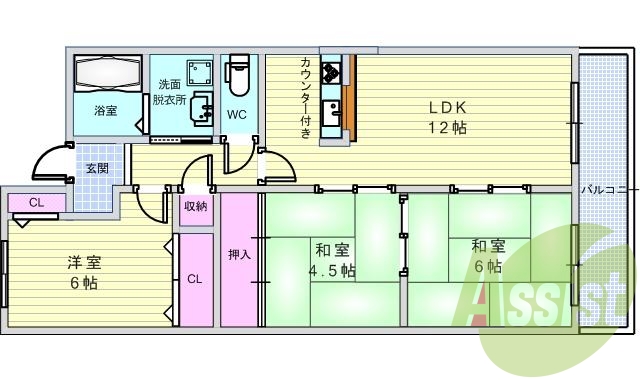 ３ＬＤＫ（６０．１４平米）インターフォン・システムキッチン