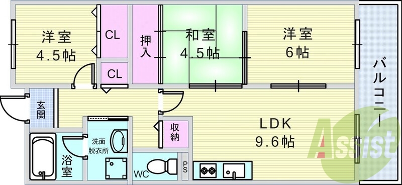 2LDK（60平米）システムキッチン・ネット無料・独立洗面台