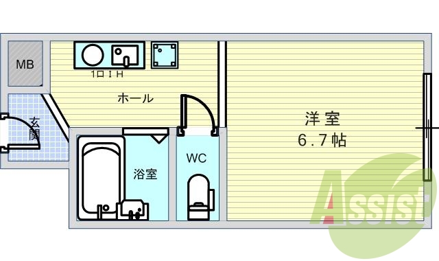 １K（１８平米）IHコンロ・エアコン・収納・・駐輪場・UB