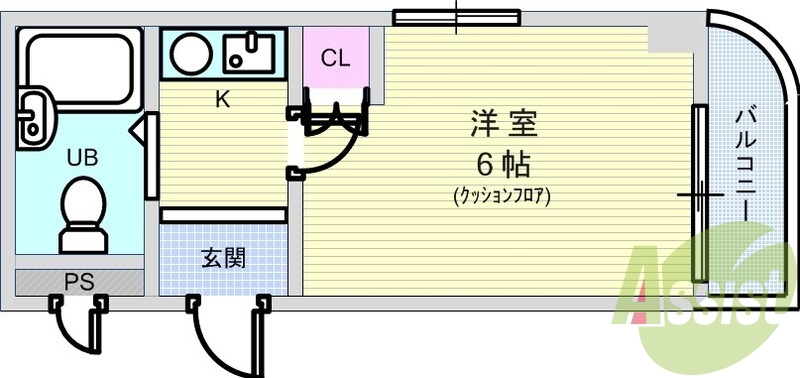1K・都市ガス・IHコンロ・角部屋