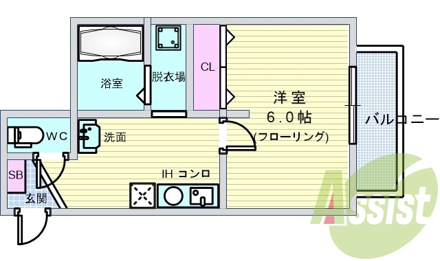 1K(21.96平米)シャンドレ・TVモニターホン・CATV
