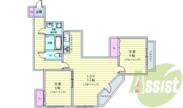 2ＬＤＫ（57平米）システムキッチン・エアコン・独立洗面台