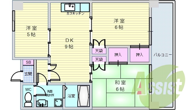 3ＤＫ（５３．１８平米）独立洗面台、TVモニター付き