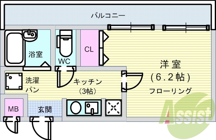 1K・室内洗濯パン・クローゼット・IHコンロ・2重サッシ