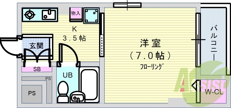 1K（25.28平米）エアコン・室内洗濯機置場・下駄箱・収納
