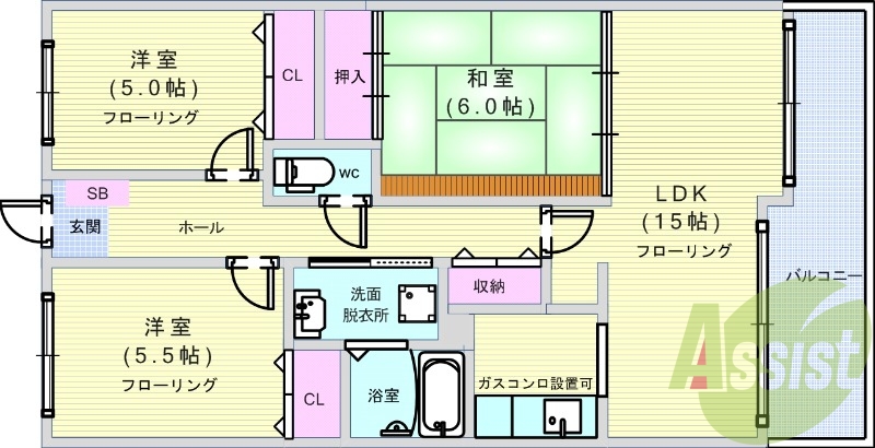 3ＬＤＫ（72.15平米）ＴＶモニターホン・宅配ＢＯＸ
