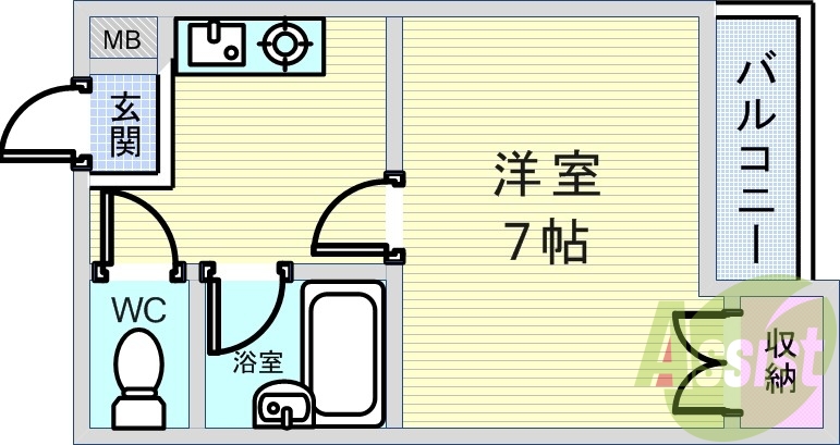 １K（２１．７１平米）ガスキッチン・エアコン・収納