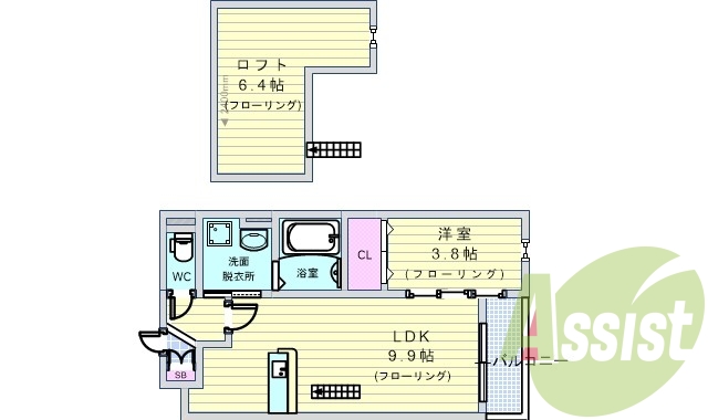 1LDK.ロフト付..カウンターキッチン.ウォシュレット付