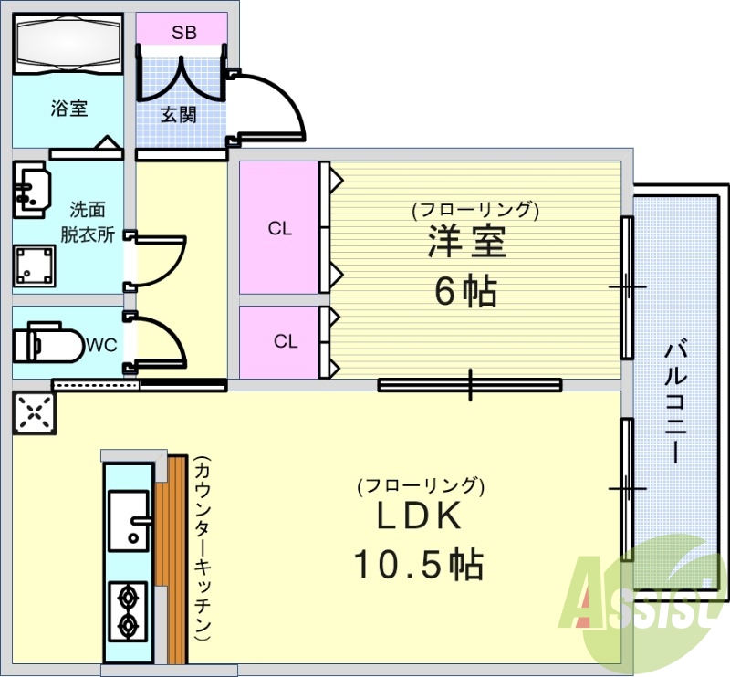 1LDK・二人入居可能・南向き・システムキッチン