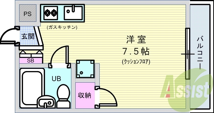 1R・南向き・エアコン・コンロ付き・洗濯機・照明